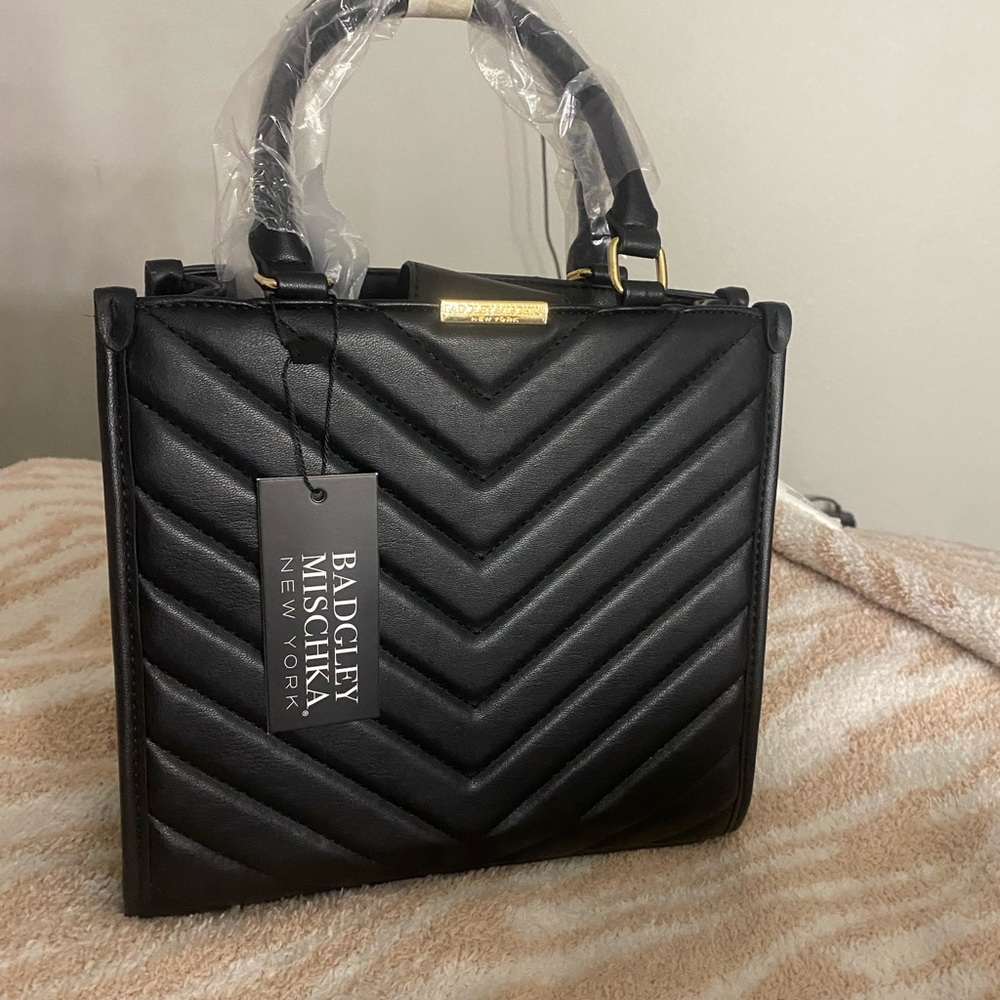 Badgley Mischka Black Chevron Satchel
